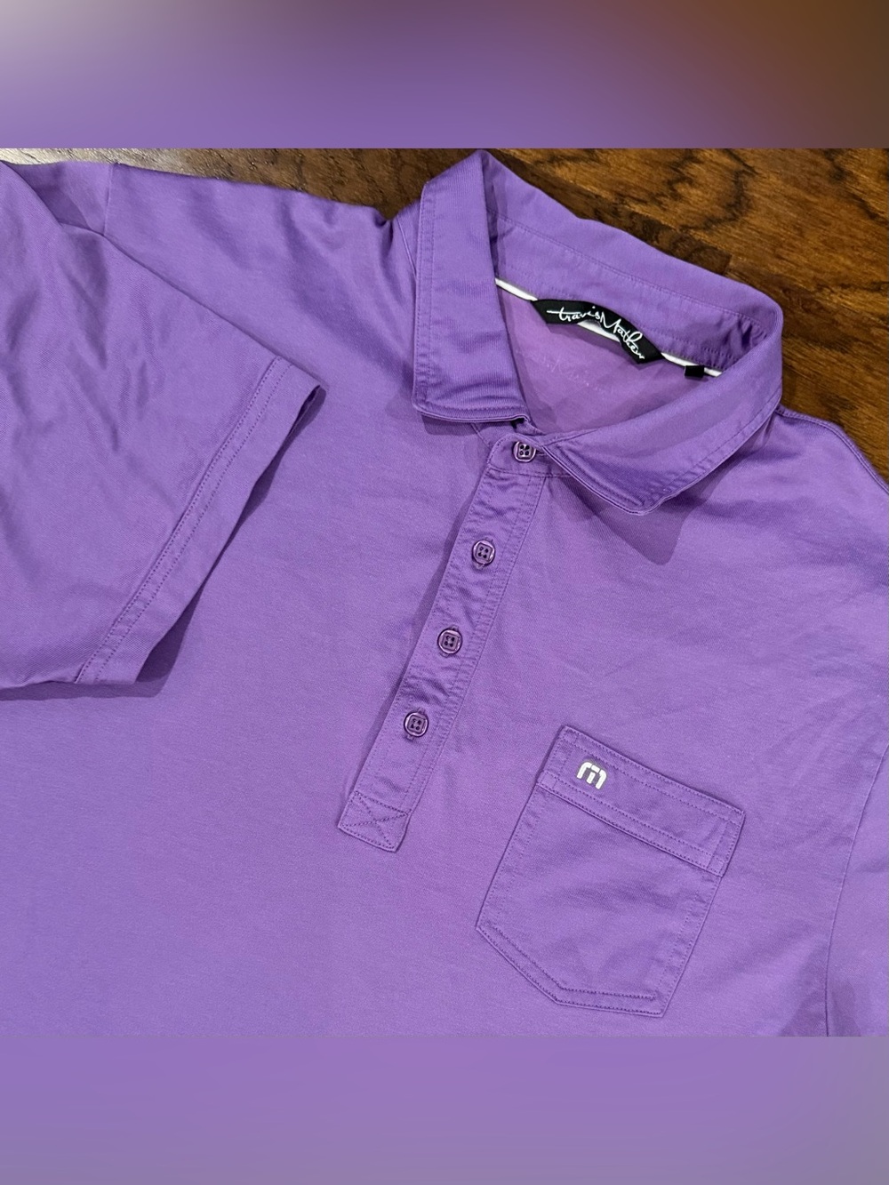 Travis Mathew Mens Polo Shirt Embroidered Logo Pocket XL Golf Purple Pima Cotton